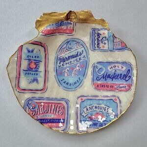 Mediterranean Sardine Tin Seashell Jewelry Trinket Dish